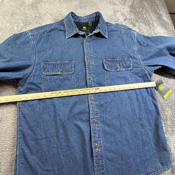 John Deere Mens XL Blue Denim Fleece Lined Shacket Shirt Button Up Workwear NWT - Picture 5 of 7